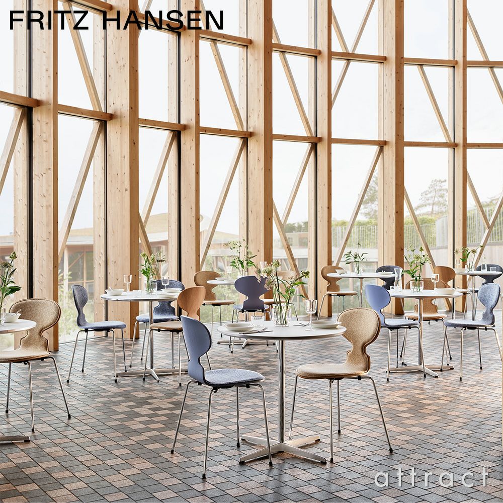 FRITZ HANSEN フリッツ・ハンセン ANT アリンコチェア 3101 チェア フロントパディング 4本脚 カラードアッシュ カラー：ブラック 張地：Vanir ヴァニール ファブリックカラー：ブラック/グレー（193） ベースカラー：クローム仕上げ デザイン：アルネ・ヤコブセン