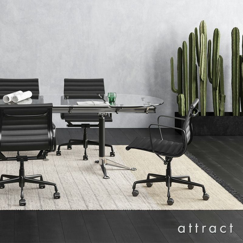 Herman Miller ハーマンミラー Eames Aluminum Group Chair イームズ アルミナムグループ マネジメントチェア 5本脚キャスター ガス圧シリンダー調整 アルミバフ 黒皮革 ブラックレザー デザイン：チャールズ＆レイ・イームズ