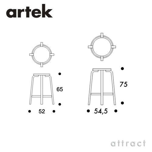 Artek アルテック 64 HIGH STOOL 64 ハイスツール 高さ：2タイプ（65cm・75cm） バーチ材 カラー：５色 デザイン：アルヴァ・アアルト