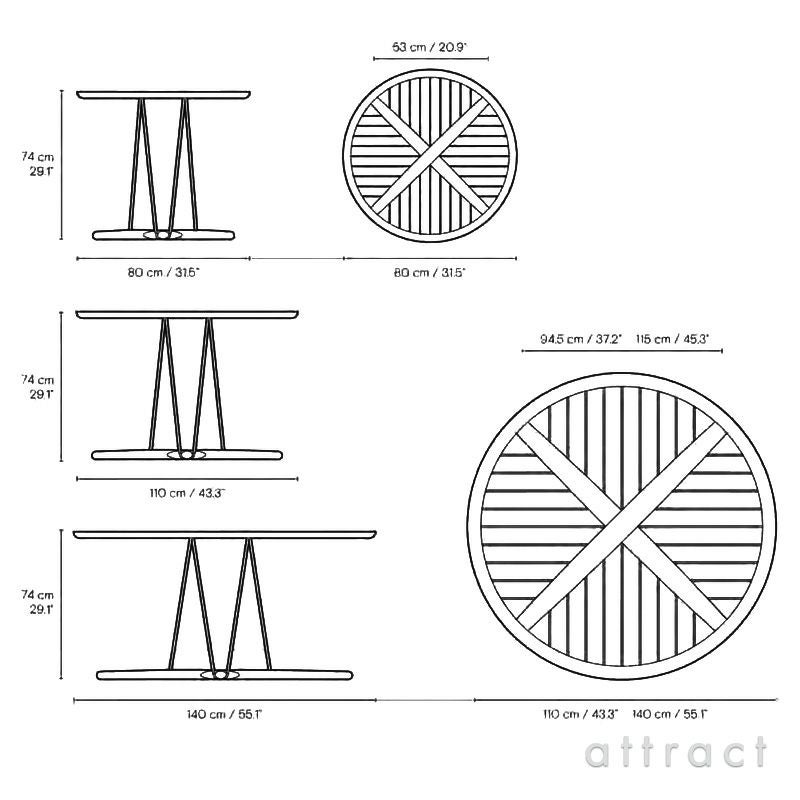 Carl Hansen & Son カールハンセン＆サン E022 Embrace Outdoor Table エンブレイス アウトドア テーブル 屋外用 ダイニングテーブル サイズ：Φ80×H74cm チーク 無塗装 支柱：ステンレス デザイン：Eoos イーオス