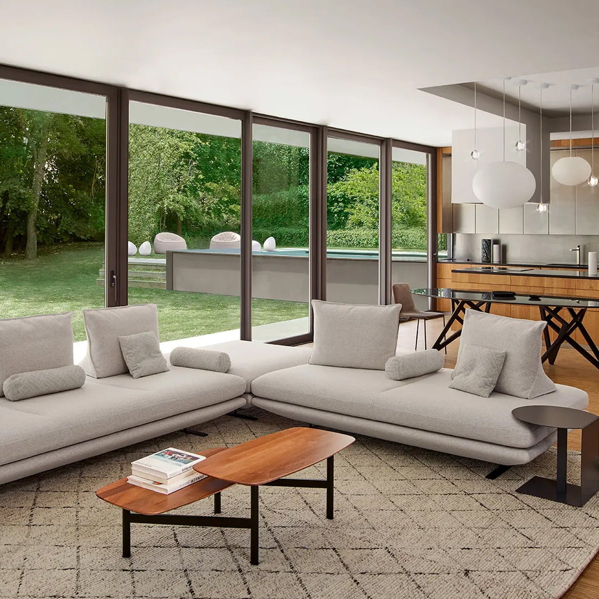 ligne roset リーン・ロゼ ROSETPrado ロゼプラド 2P ソファ 2人掛け ファブリック：Mランク（ウルトラスエード NU ヌー） 背クッション：2点セット デザイン：クリスチャン・ウェルナー
