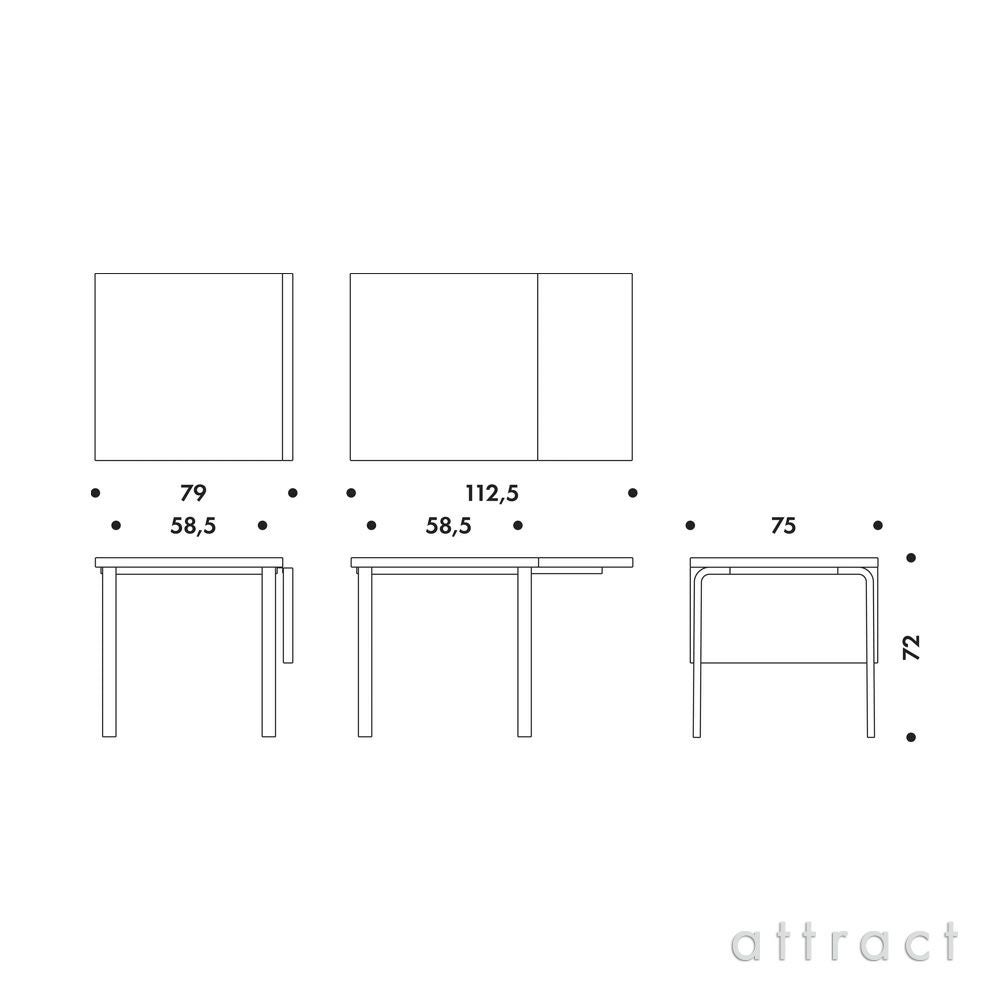Artek アルテック DROP-LEAF TABLE DL81C ドロップリーフ テーブル 81C サイズ：W79 / 112.5cm 厚み 4cm 4本脚 カラー：３色 デザイン：アルヴァ・アアルト