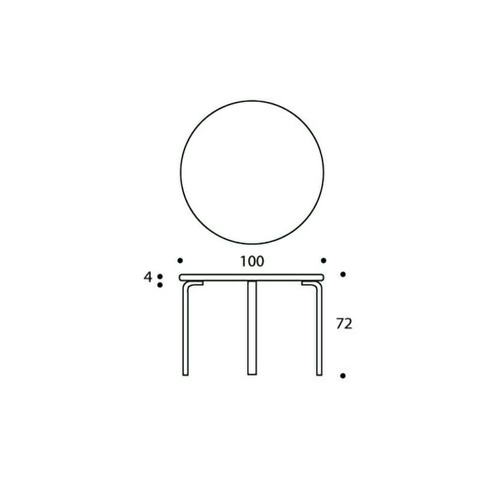 Artek アルテック TABLE 90A テーブル 90A サイズ：Φ100cm 厚み4cm 4本脚　カラー：ウォールナットステイン 高さ：H72・H74cm デザイン：アルヴァ・アアルト