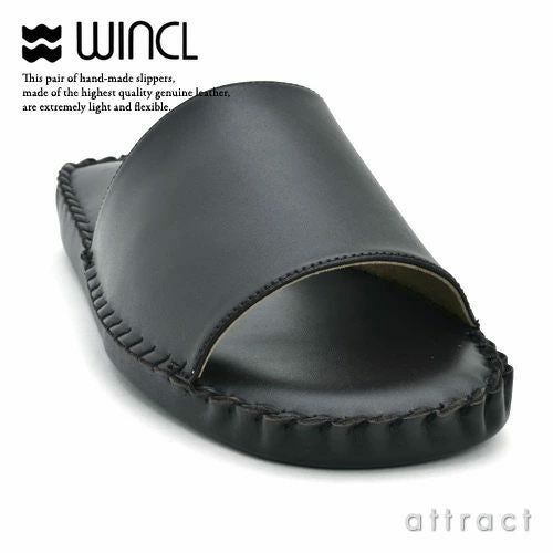 WINCL ウィンクル Leather Slippers レザースリッパ ステア革 本革スリッパ 前あきタイプ カラー：2色 （男性用 27サイズ・約26.0～27.0cm）