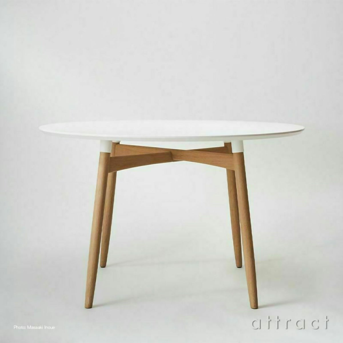 Carl Hansen & Son カール・ハンセン＆サン BA103 ダイニングテーブル Φ110cm ホワイトラミネート×オーク（オイルフィニッシュ） 1台 + PK1 ダイニングチェア ステンレスフレーム 2脚 セット