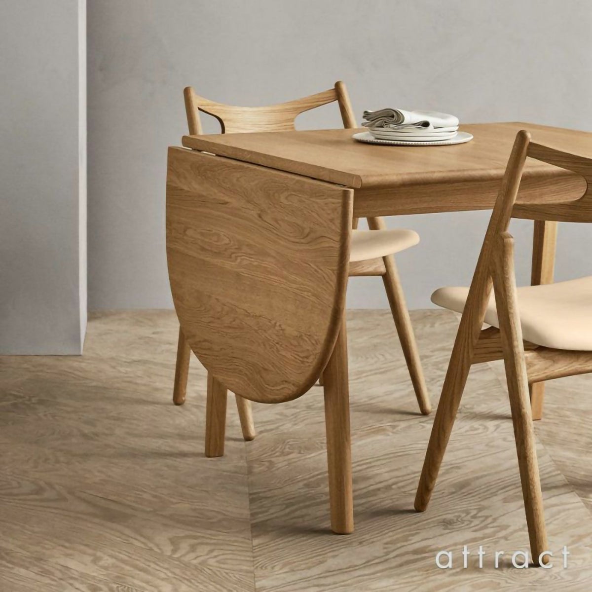  Carl Hansen & Son カール・ハンセン＆サン CH002 伸長式ダイニングテーブル W90～188cm オーク（オイルフィニッシュ） 1台 + CH36 アームレスチェア ビーチ （ソープフィニッシュ） 2脚 + CH24 Yチェア ビーチ （ソープフィニッシュ） 2脚 セット