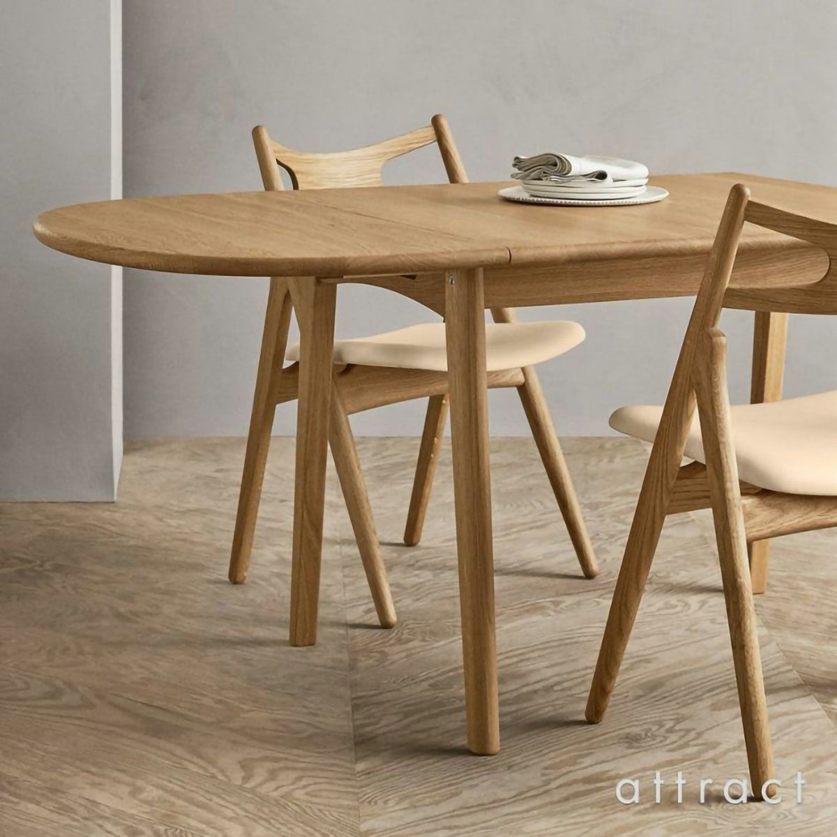  Carl Hansen & Son カール・ハンセン＆サン CH002 伸長式ダイニングテーブル W90～188cm オーク（オイルフィニッシュ） 1台 + CH36 アームレスチェア ビーチ （ソープフィニッシュ） 2脚 + CH24 Yチェア ビーチ （ソープフィニッシュ） 2脚 セット