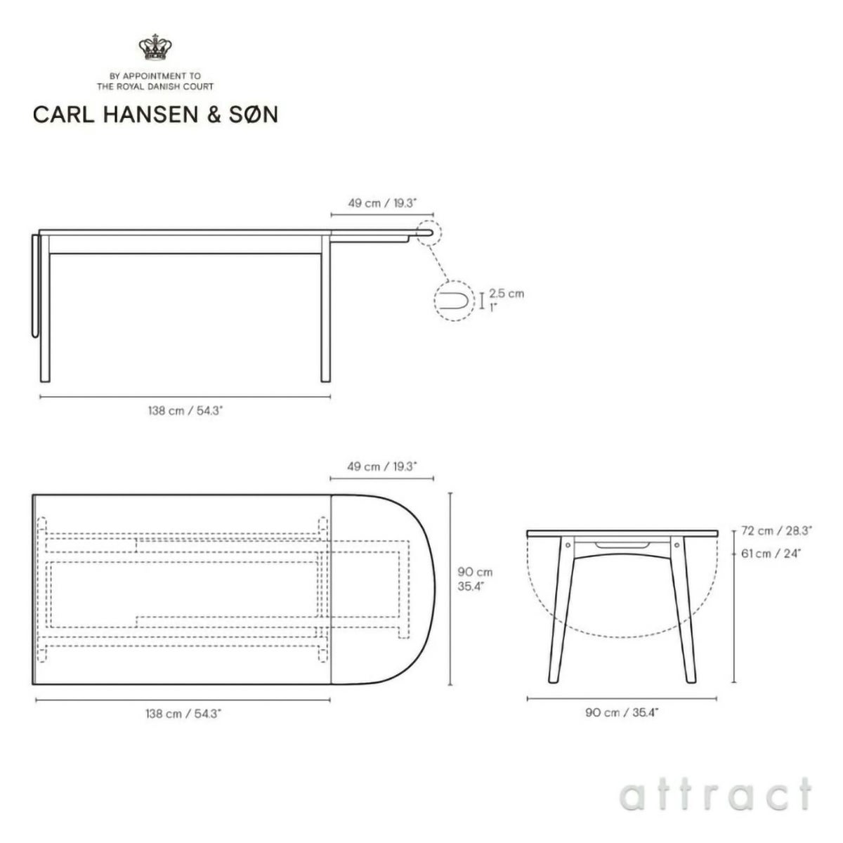Carl Hansen & Son カール・ハンセン＆サン CH006 伸長式ダイニングテーブル W138～236cm オーク（オイルフィニッシュ） 1台 + CH24 Yチェア オーク （オイルフィニッシュ） 4脚 セット