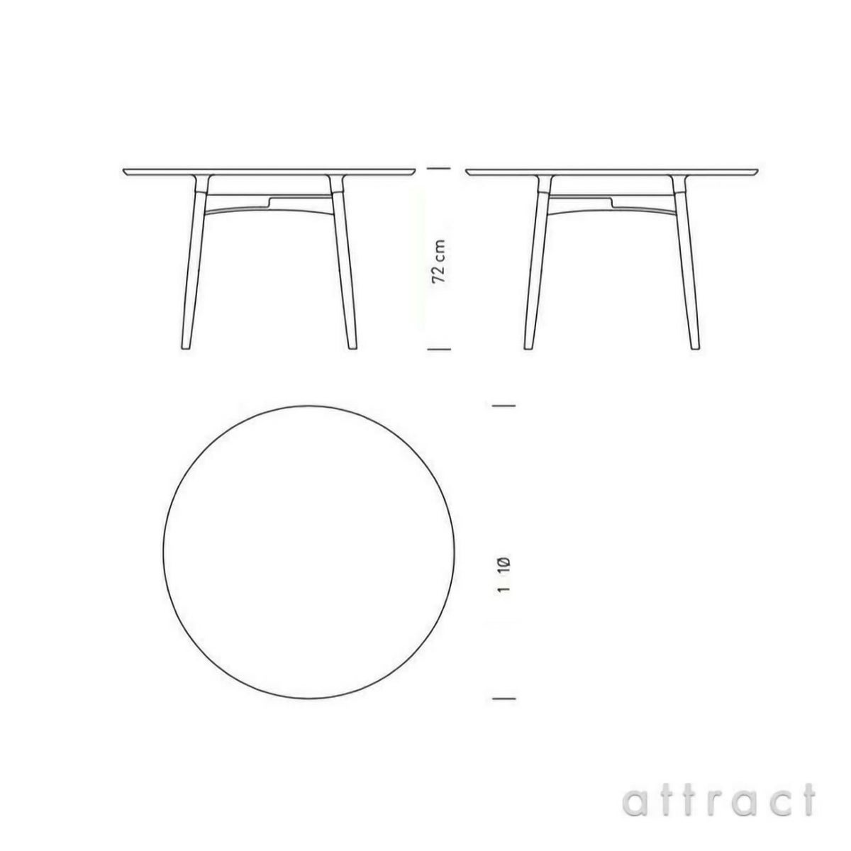 Carl Hansen & Son カール・ハンセン＆サン BA103 ダイニングテーブル Φ110cm ホワイトラミネート×オーク（オイルフィニッシュ） 1台 + CH24 Yチェア オーク （オイルフィニッシュ） 2脚 セット