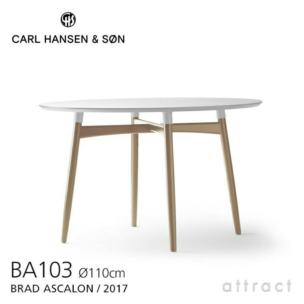 Carl Hansen & Son カール・ハンセン＆サン BA103 ダイニングテーブル Φ110cm ホワイトラミネート×オーク（オイルフィニッシュ） 1台 + CH24 Yチェア SOFT ビーチ （マット仕上げ） ソフトカラー （全9色） 2脚 セット
