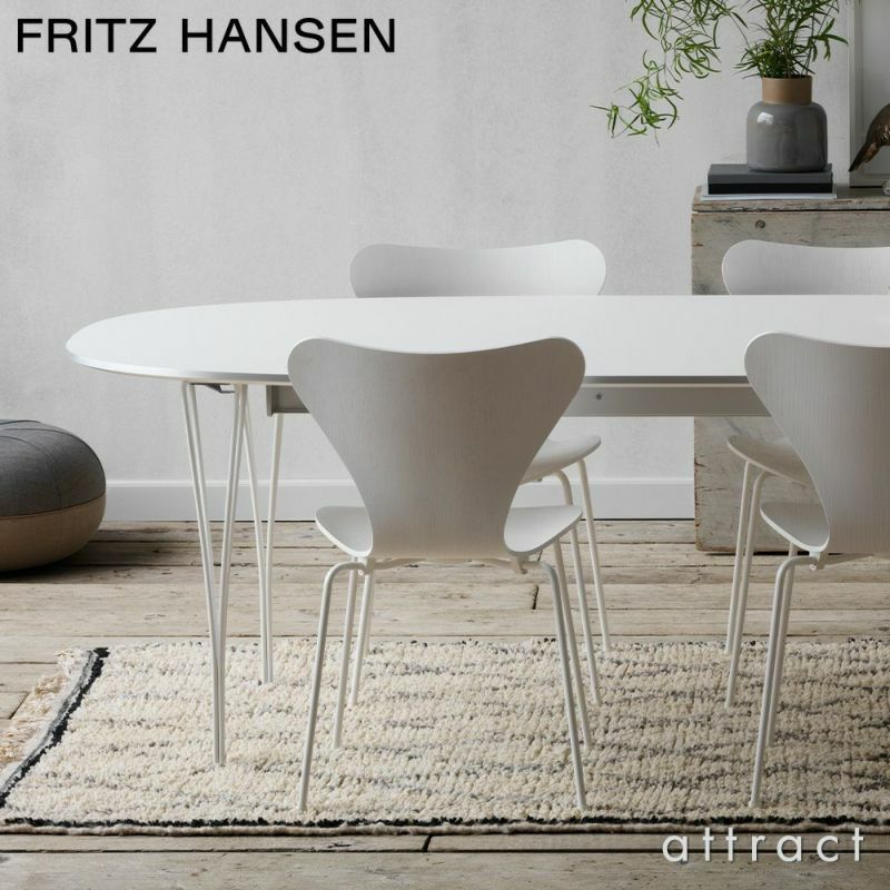 FRITZ HANSEN フリッツ・ハンセン SUPERELLIPSE スーパー楕円テーブル B620 ダイニングテーブル 延長式 100×170-270cm 天板：ホワイトラミネート スパンレッグカラー：クローム仕上げ デザイン：ピート・ハイン、ブルーノ・マットソン