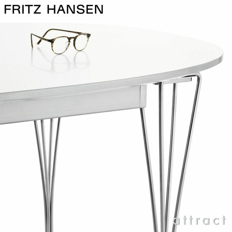FRITZ HANSEN フリッツ・ハンセン SUPERELLIPSE スーパー楕円テーブル B620 ダイニングテーブル 延長式 100×170-270cm 天板：グレーラミネート スパンレッグカラー：クローム仕上げ デザイン：ピート・ハイン、ブルーノ・マットソン