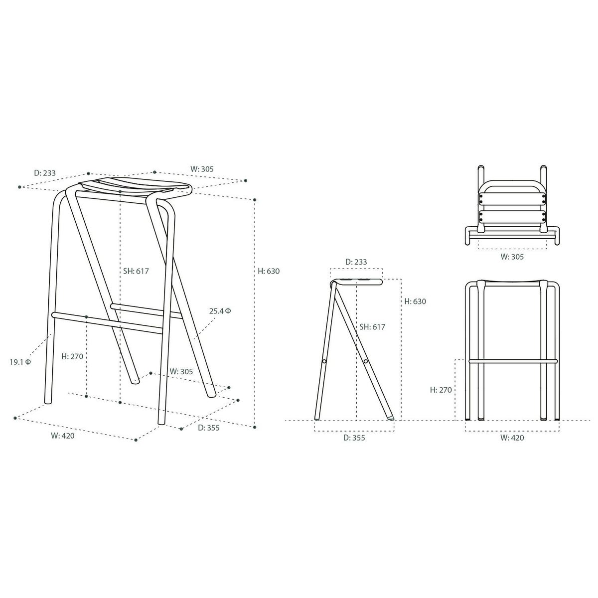DUENDE デュエンデ BENT HIGH STOOL ベント ハイスツール DU0321 高さ：63cm カラー：2色 デザイン：岩元 航大