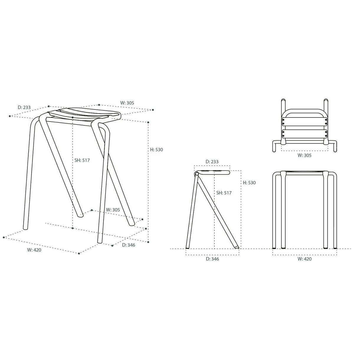 DUENDE デュエンデ BENT LOW STOOL ベント ロースツール DU0320 高さ：53cm カラー：2色 デザイン：岩元 航大