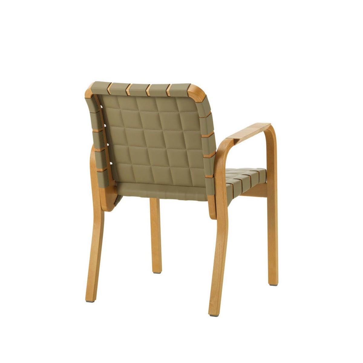 Artek アルテック 45 Armchair 45 アームチェア ラウンジチェア ハニーステイン キルティングレザー スペクトラムレザー：オリーブ アームレスト：ラタン巻き デザイン：アルヴァ・アアルト