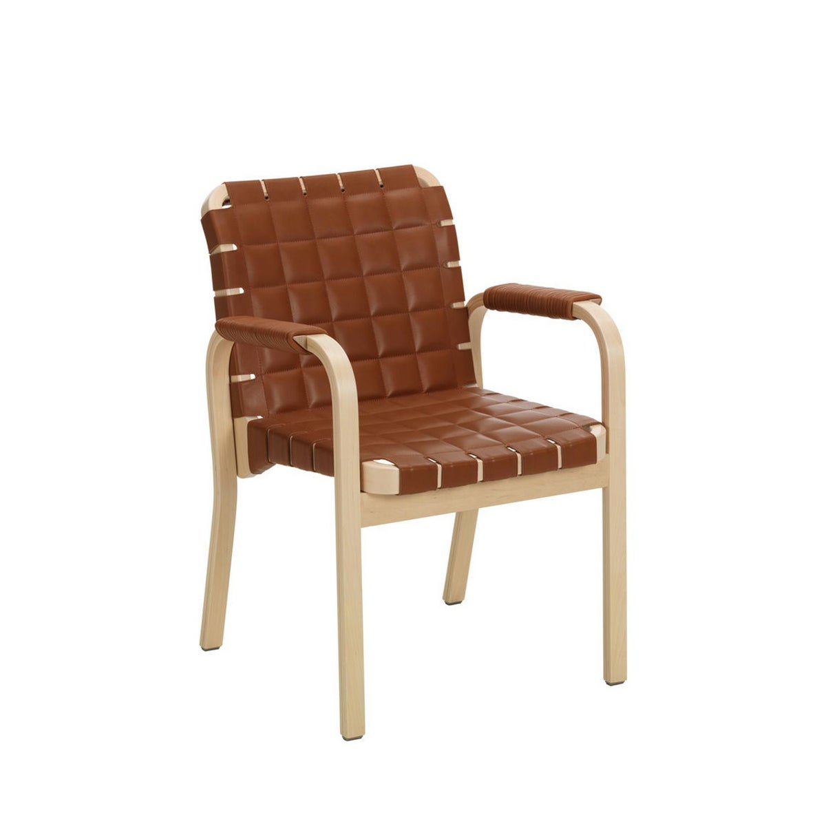 Artek アルテック 45 Armchair 45 アームチェア ラウンジチェア バーチ ナチュラルラッカー キルティングレザー エレガンスレザー アームレスト：レザーチューブ巻き デザイン：アルヴァ・アアルト