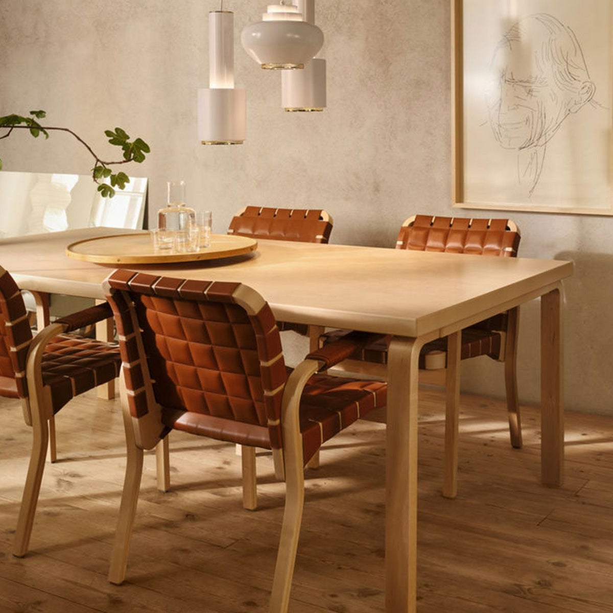 Artek アルテック 45 Armchair 45 アームチェア ラウンジチェア バーチ ナチュラルラッカー キルティングレザー エレガンスレザー アームレスト：レザーチューブ巻き デザイン：アルヴァ・アアルト