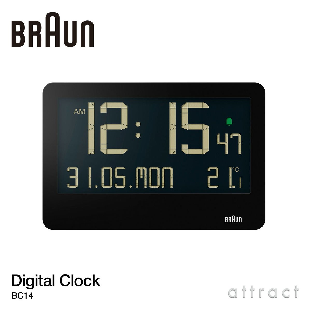 BRAUN ブラウン Digital Clock デジタルクロック 壁掛け時計 置き時計 BC14 カラー：2色
