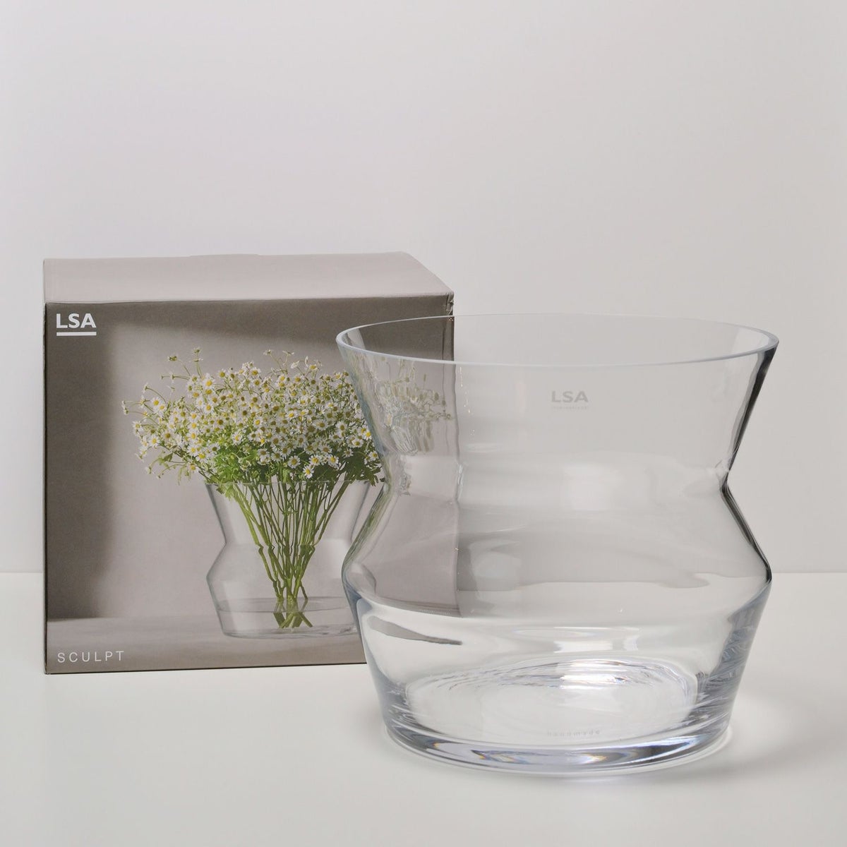LSA International Sculpt スカルプト Vase フラワーベース サイズ：H23cm ハンドメイド クリア ガラス キャンドルホルダー 花器