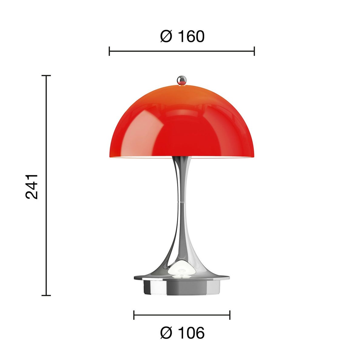 Louis Poulsen ルイスポールセン Panthella 160 Portable パンテラ 160 ポータブル （V3） テーブルランプ カラー：オパール・レッド クローム デザイン：ヴェルナー・パントン