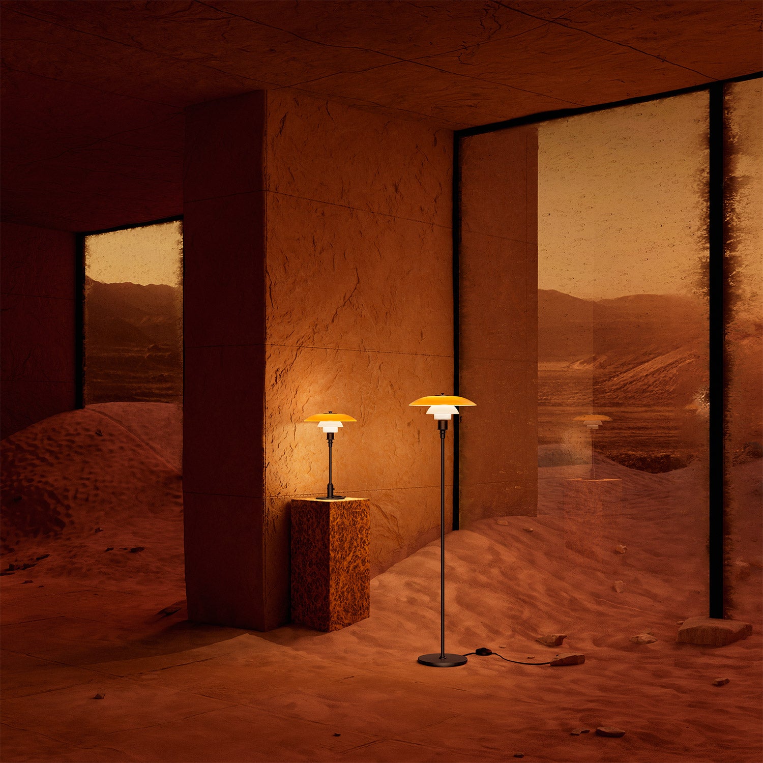 Louis Poulsen ルイスポールセン PH 3 1/2-2 1/2 Floor Lamp Centenary Edition フロアランプ センテナリー・エディション スタンドライト Φ330mm アンバー 琥珀色ガラス 真鍮エイジング加工 デザイン：ポール・ヘニングセン