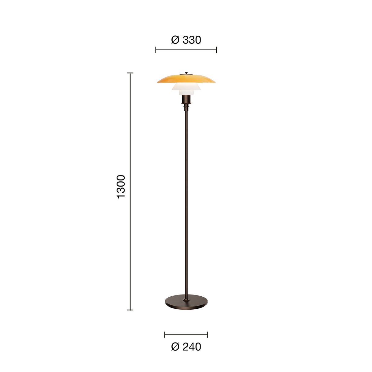 Louis Poulsen ルイスポールセン PH 3 1/2-2 1/2 Floor Lamp Centenary Edition フロアランプ センテナリー・エディション スタンドライト Φ330mm アンバー 琥珀色ガラス 真鍮エイジング加工 デザイン：ポール・ヘニングセン