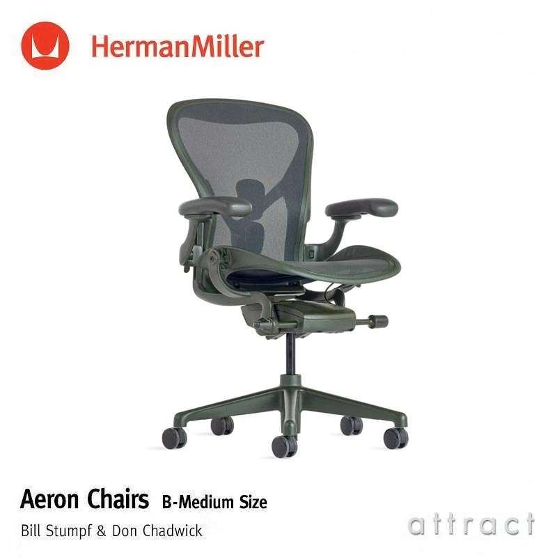 Herman Miller ハーマンミラー Aeron Chair アーロンチェア リマスタード Bサイズ ミディアム ジャスパー ポスチャーフィット フル装備 （カーペット用キャスター） デザイン：ビル・スタンフ ＆ ドン・チャドウィック