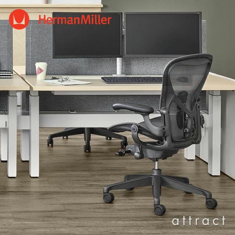 Herman Miller ハーマンミラー Aeron Chair アーロンチェア リマスタード Bサイズ ミディアム ナイトフォール ポスチャーフィット フル装備 （堅床・カーペット用ブレーキングキャスター） デザイン：ビル・スタンフ ＆ ドン・チャドウィック